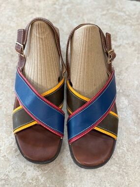 JCrew Leather Crisscross Sandals Colorblock